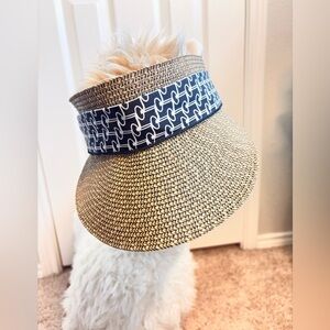 Woven Straw Visor with black Patterned Band - Women Accessories